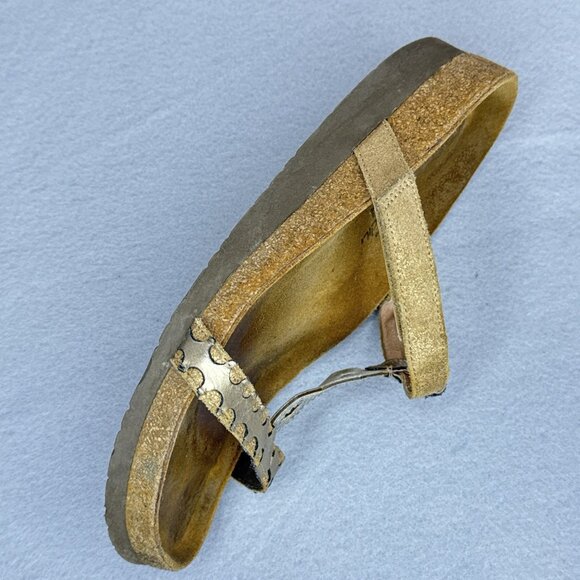 NAOT Aspen Leather Sandals Wedge Cork Gold Metallic Rhinestones EU 38 US 7 - 7.5 - Picture 12 of 16